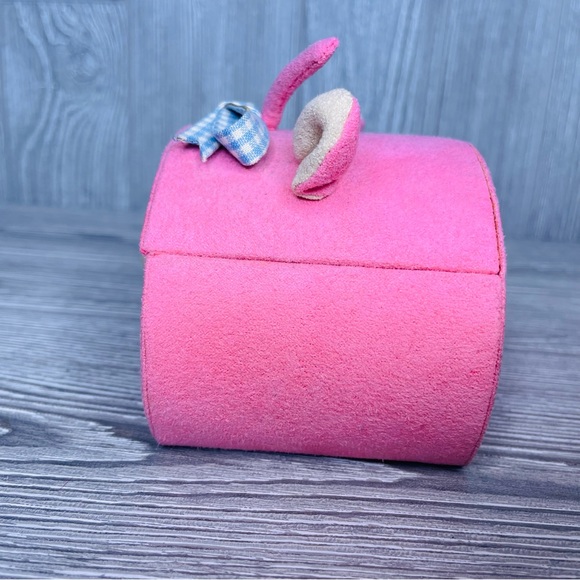Pink cloth pig Jewelry box trinket box holder with mirror - Picture 3 of 11